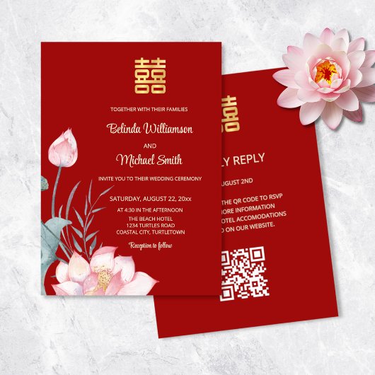 ODER Code | Lotus Blume Chinesische Hochzeitseinla Einladung