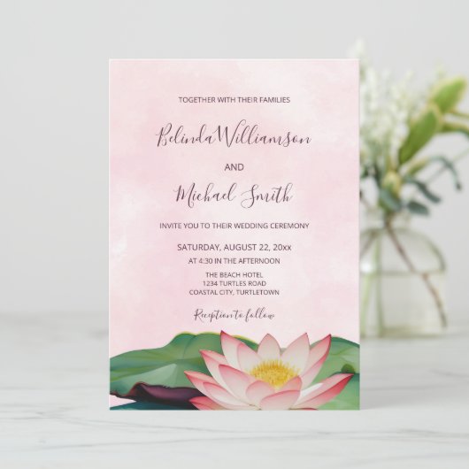 ODER Code | Lotus Blume Wedding Einladung (Stehend Vorderseite)