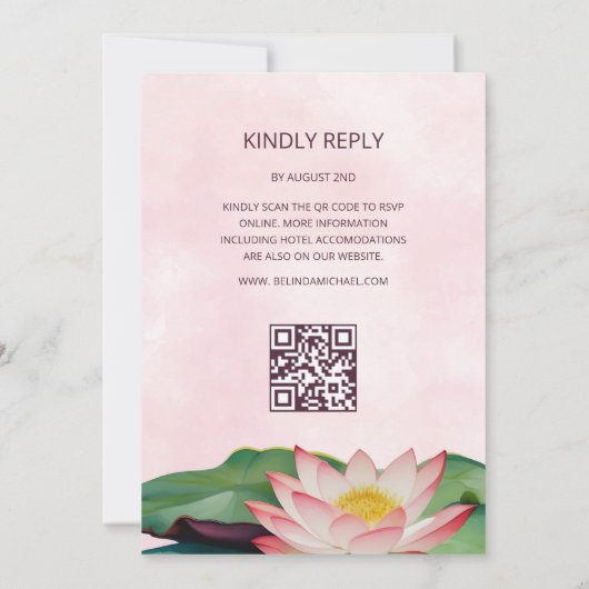 ODER Code | Lotus Blume Wedding Einladung (Rückseite)