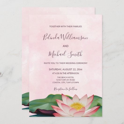 ODER Code | Lotus Blume Wedding Einladung (Vorne/Hinten)