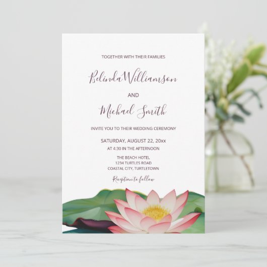 ODER Code | Lotus Blume Wedding Einladung (Stehend Vorderseite)