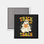 Oder lehren Groovy Halloween Retro Floral Ghost Te Magnet (Vorderseite/Rückseite)