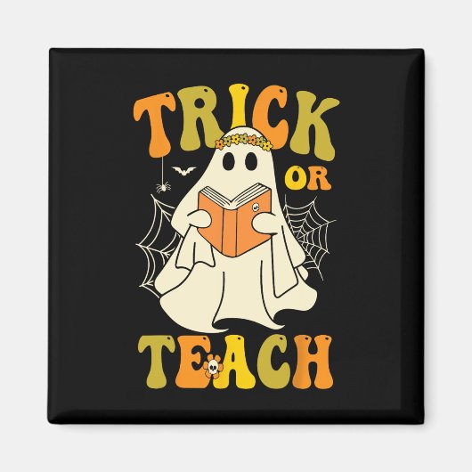 Oder lehren Groovy Halloween Retro Floral Ghost Te Magnet (Vorne)