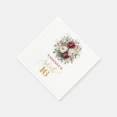 Oder Sweet 16 Blush Burgunder Blumen Servietten (Ecke)