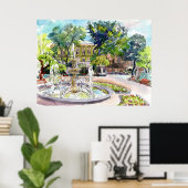 Odessa Ukraine Städtischer Garten Wasserfarben Kun Poster (Heimbüro)