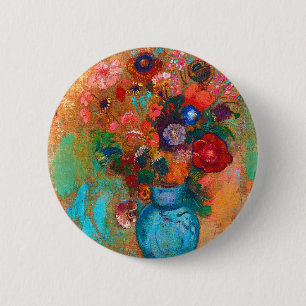 Odilon Redon Blume Bouquet in Blue Vase Button