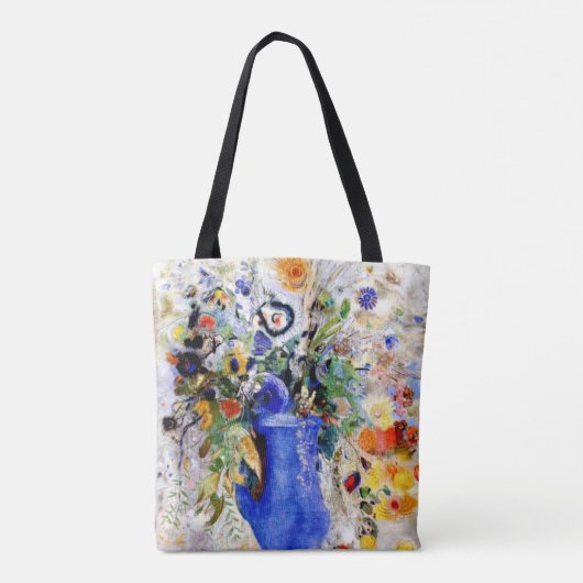 Odilon Redon - Grosses Bouquet in Pastel Blue Vase Tasche (Rückseite)