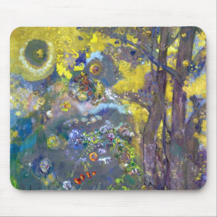 Odilon Redon Tree auf einem gelben Hintergrund Mousepad