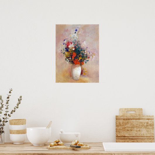 Odilon Redon Vase der Blume (rosa Hintergrund) Poster (Küche)