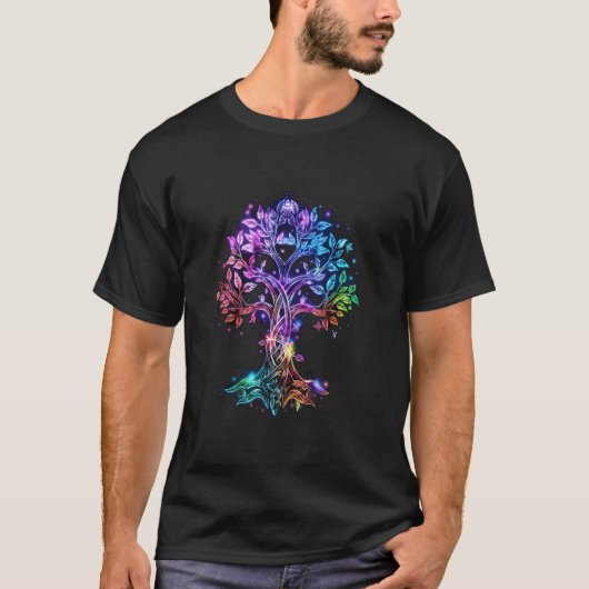 Odin farbiger Baum des Lebens Wikinger Valhalla He T-Shirt (Vorderseite)