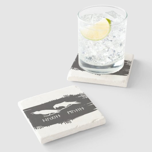 Odin Hammer runes ravens Viking Mythology Valhalla Steinuntersetzer (Seitenansicht)