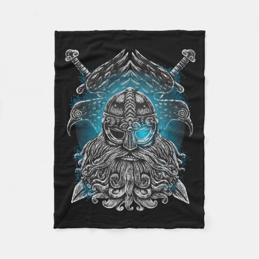 Odin mit Raben und Schwertern Viking Mythology blu Fleecedecke (Vorderseite)