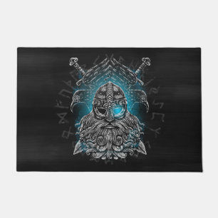 Odin mit Raben und Schwertern Viking Mythology blu Fußmatte