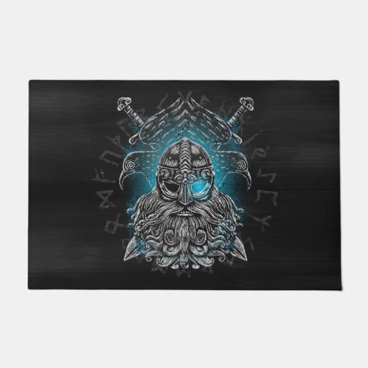 Odin mit Raben und Schwertern Viking Mythology blu Fußmatte (Vorderseite)