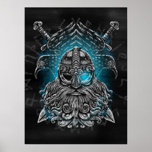 Odin mit Raben und Schwertern Wikinger-Mythologie Poster