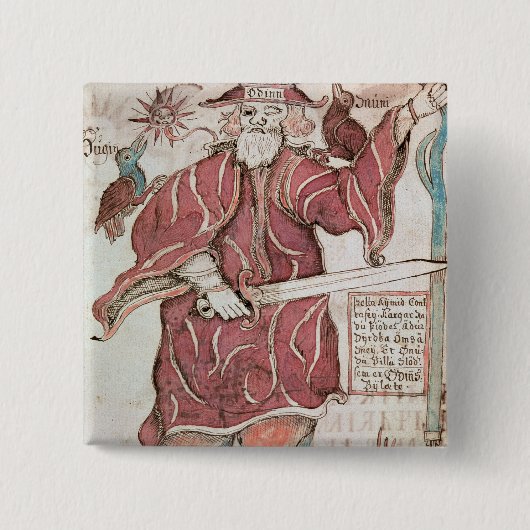 Odin, mit seinen zwei Krähen, Hugin und Munin Button (Vorderseite)