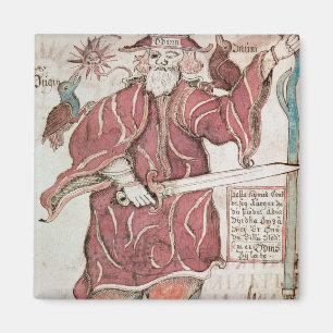 Odin, mit seinen zwei Krähen, Hugin und Munin Magnet