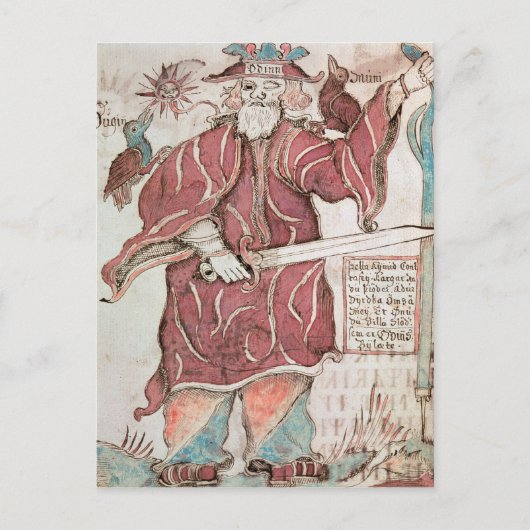 Odin, mit seinen zwei Krähen, Hugin und Munin Postkarte (Vorderseite)