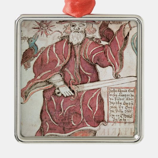 Odin, mit seinen zwei Krähen, Hugin und Munin Silbernes Ornament (Vorne)