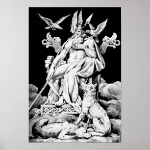 Odin, Norse mythology God, Vintag Illustration Poster