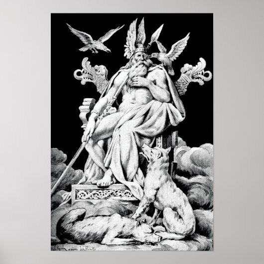 Odin, Norse mythology God, Vintag Illustration Poster (Vorne)