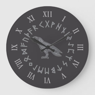 Odin Rabe Krähe Wikinger-Mythologie Runen runisch Große Wanduhr