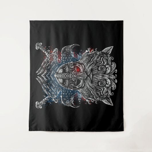 Odin Raben und Schwerter Wikinger-Mythologie Wandteppich (Vorderseite)