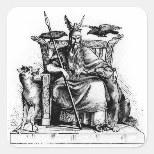 Odin ravens auf seinem Steinthron, der die Mytholo Quadratischer Aufkleber (Vorderseite)