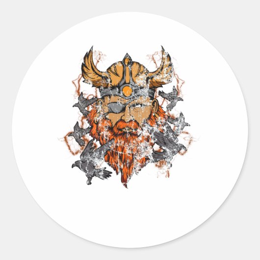 Odin und seine Ravens-Norse-Mythologie erschüttert Runder Aufkleber (Vorderseite)