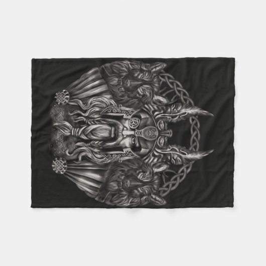 Odin und seine Wölfe Geri und Freki Fleecedecke (Vorderseite (Horizontal))