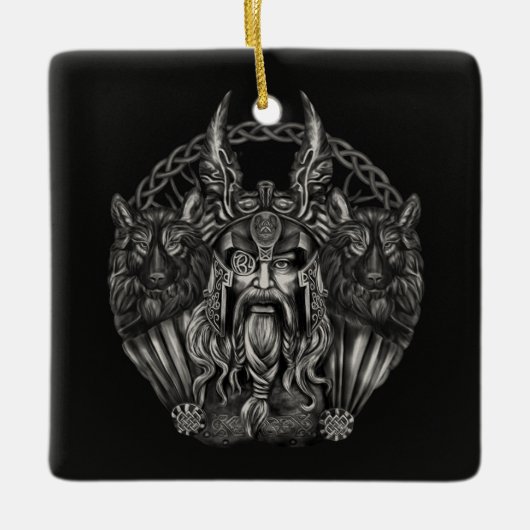 Odin und seine Wölfe Geri und Freki Keramikornament (Vorderseite)