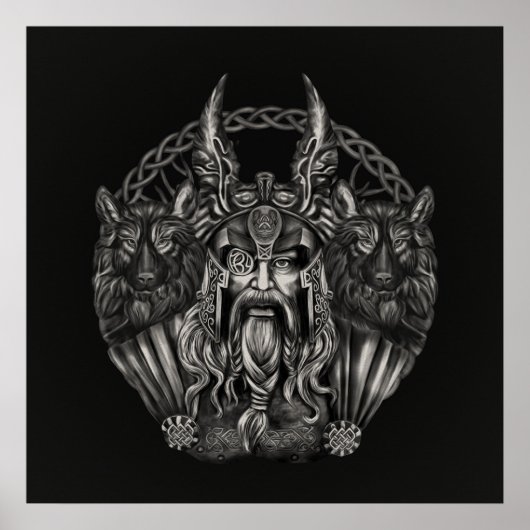 Odin und seine Wölfe Geri und Freki Poster (Vorne)