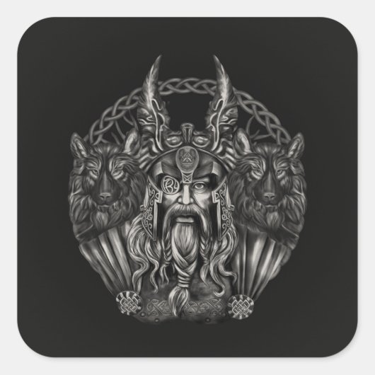 Odin und seine Wölfe Geri und Freki Quadratischer Aufkleber (Vorderseite)