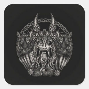 Odin und seine Wölfe Geri und Freki Quadratischer Aufkleber