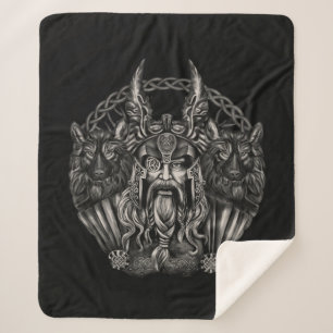 Odin und seine Wölfe Geri und Freki Sherpadecke