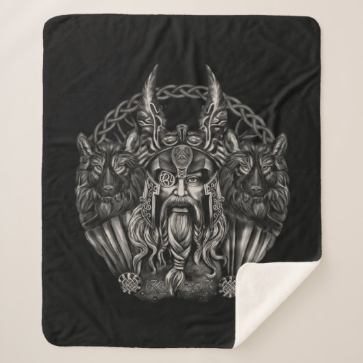 Odin und seine Wölfe Geri und Freki Sherpadecke (Vorderseite)