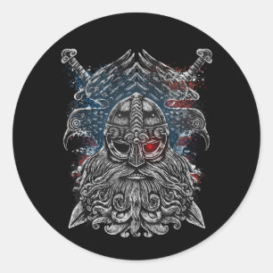 Odins Raben und Schwerter Wikinger-Mythologie USA- Runder Aufkleber