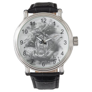 Odins Wölfe von Hand gezogen Armbanduhr
