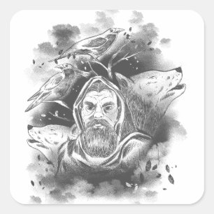 Odins Wölfe von Hand gezogen Quadratischer Aufkleber