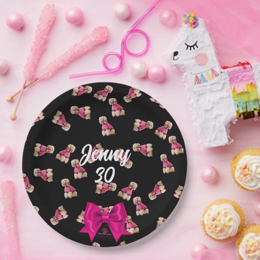 Odles of Poodles (rosa auf schwarz) Party Pappteller (Party)