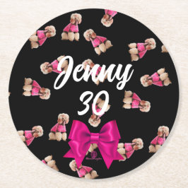 Odles of Poodles (rosa auf schwarz) Party Runder Pappuntersetzer