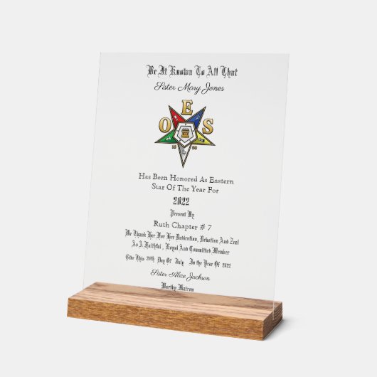 OES Award Acrylschild (Winkel)