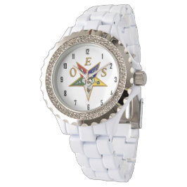 OES Custom Women's Kristall White Enamel Armbanduhr