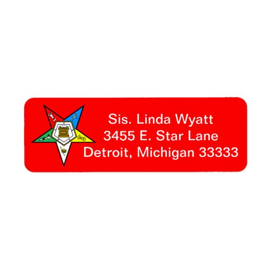 OES Order des Eastern Star Return Mailing Labels (Vorne)
