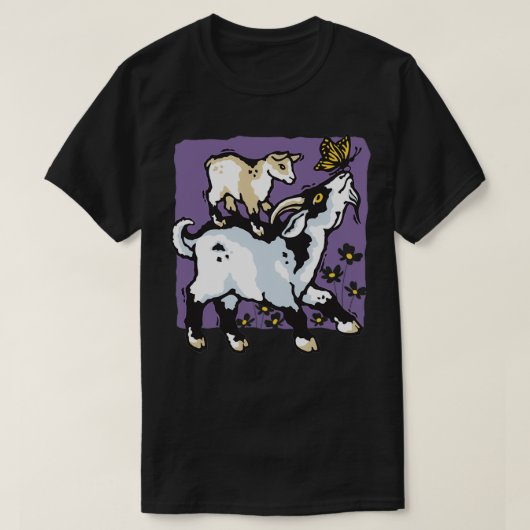 of Pygmy Goats and Butterfly on Purple  T-Shirt (Design vorne)