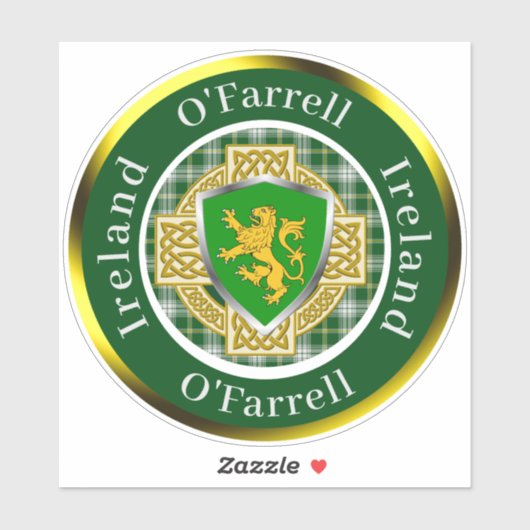 O'Farrell Irish Shield/Celtic Cross Personalisiert Aufkleber (Blatt)