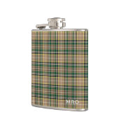 O'Farrell Tartan Monogram Green und Tan Kariert Flachmann (Links)