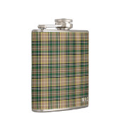 O'Farrell Tartan Monogram Green und Tan Kariert Flachmann (Rechts)