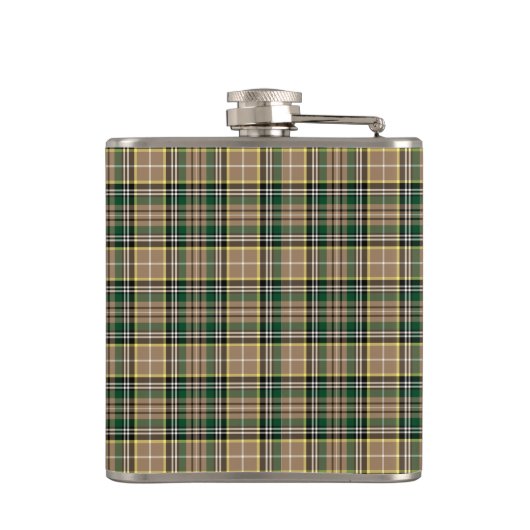 O'Farrell Tartan Monogram Green und Tan Kariert Flachmann (Rückseite)