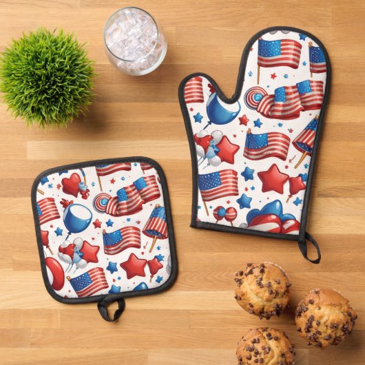 Ofen Mitt 4. Juli Backofen Mitt & Topfhalter Set (Oben Unten)